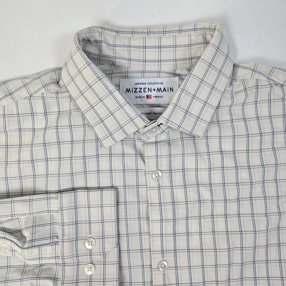 Mizzen+Main Dress Shirt Mens XXL White Blue Leeward Collection Trim Fit Grid